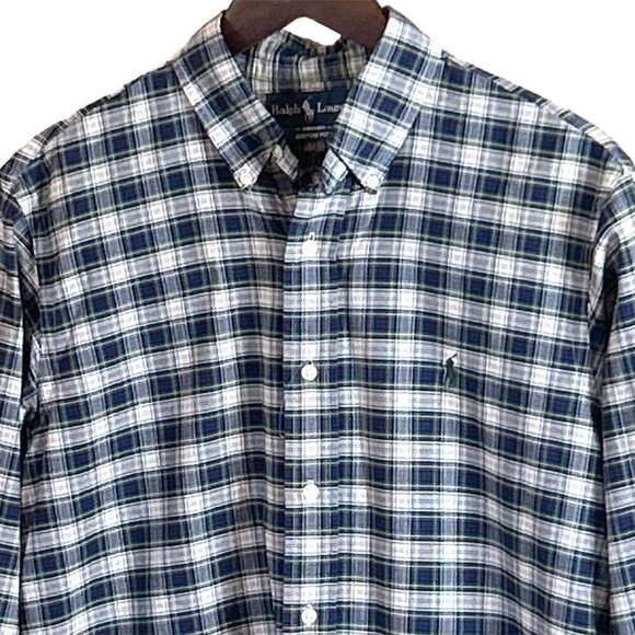 Ralph Lauren Mens Custom Fit Long Sleeve Shirt Blue Green Plaid Size XL - Picture 3 of 5